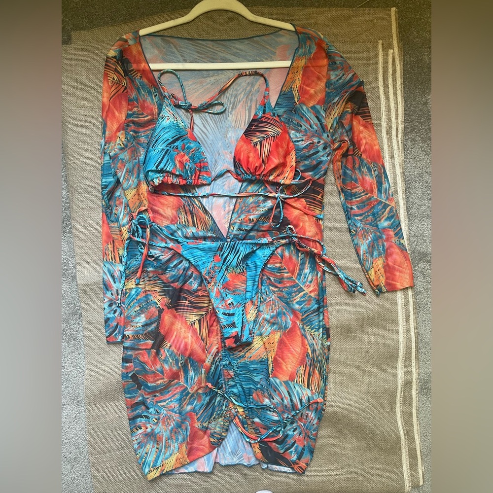 Tropical Print Bikini and Cover-Up Set
